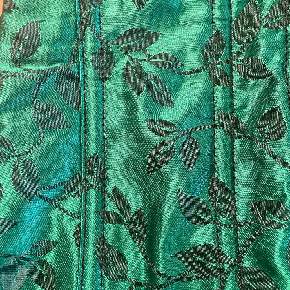 Emerald Satin Lace Up Corset With Ivy Pattern View 6